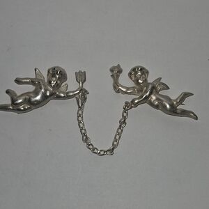 Vintage 1940's Sterling Silver Cherub Figurine Brooch With Original Chain